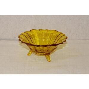 Vintage Yellow Gold Glass 3 Footed Candy Dish